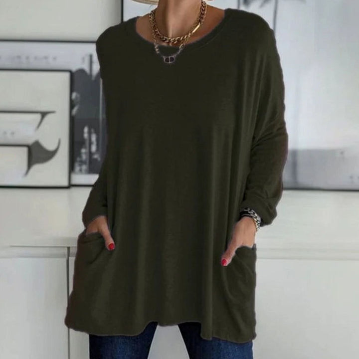 Women's Relaxed-Fit Long-Sleeve Tunic Top Front Pockets - Teal