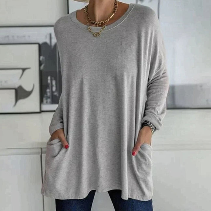 Women's Relaxed-Fit Long-Sleeve Tunic Top Front Pockets - Grey