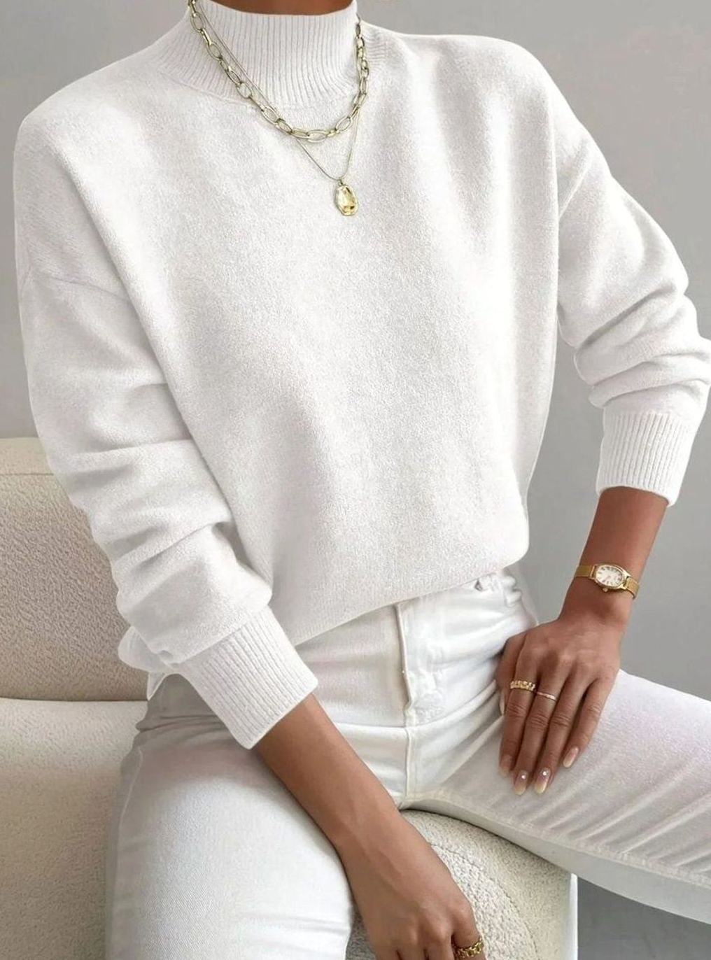 Women's Relaxed-Fit Mock Neck Long Sleeve Knitted Jumper