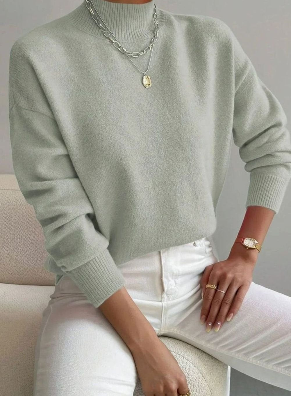 Women's Relaxed-Fit Mock Neck Long Sleeve Knitted Jumper