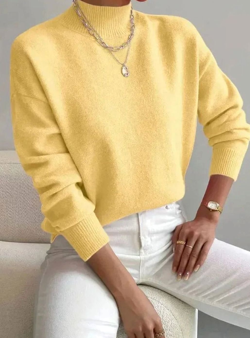 Women's Relaxed-Fit Mock Neck Long Sleeve Knitted Jumper
