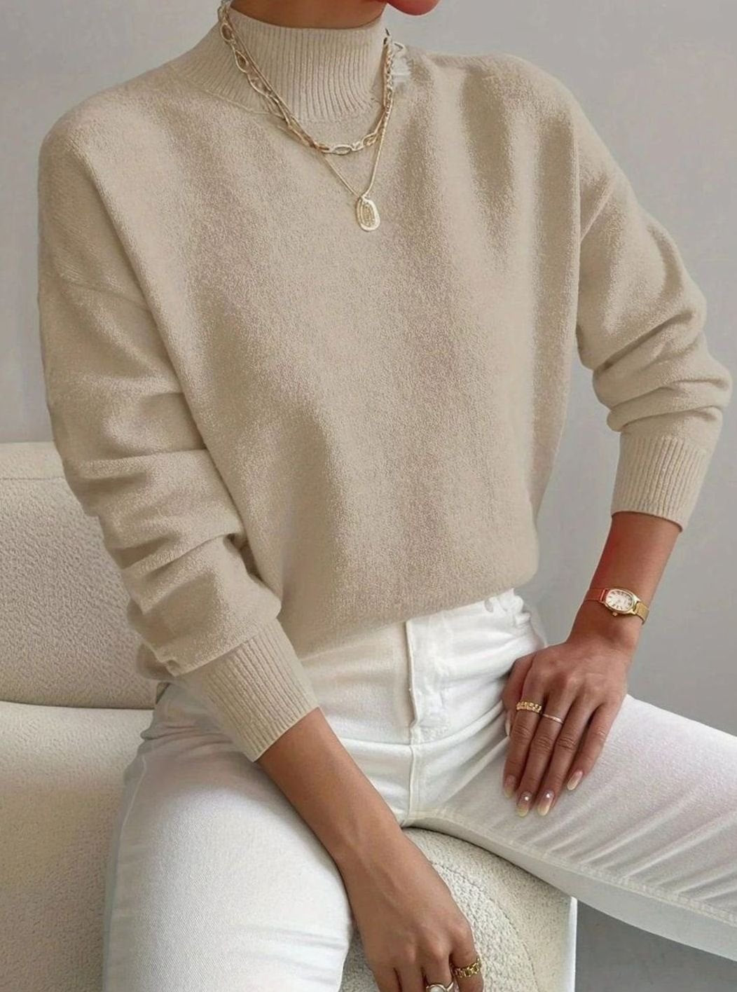 Women's Relaxed-Fit Mock Neck Long Sleeve Knitted Jumper