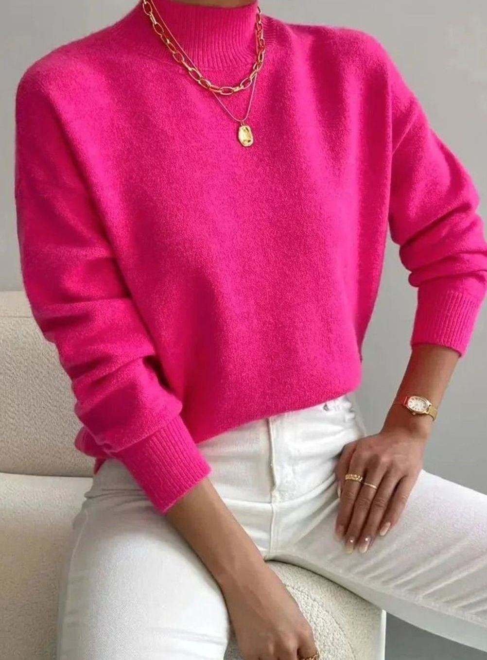 Women's Relaxed-Fit Mock Neck Long Sleeve Knitted Jumper