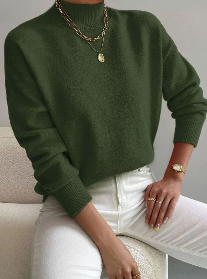 Women's Relaxed-Fit Mock Neck Long Sleeve Knitted Jumper