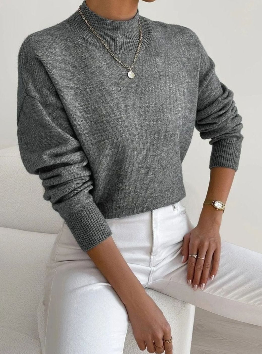 Women's Relaxed-Fit Mock Neck Long Sleeve Knitted Jumper