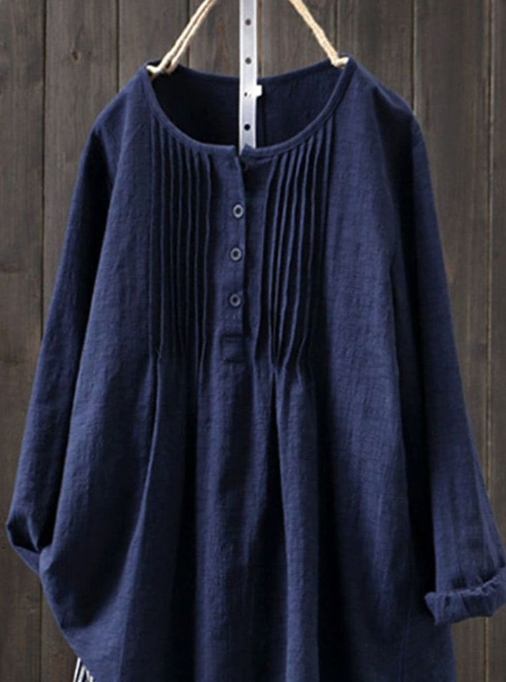 Women's Relaxed-Fit Pintuck Long-Sleeve Linen Blouse