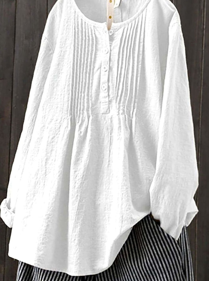 Women's Relaxed-Fit Pintuck Long-Sleeve Linen Blouse