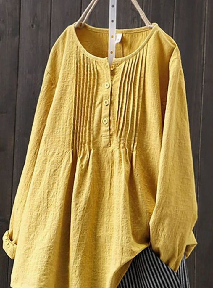 Women's Relaxed-Fit Pintuck Long-Sleeve Linen Blouse