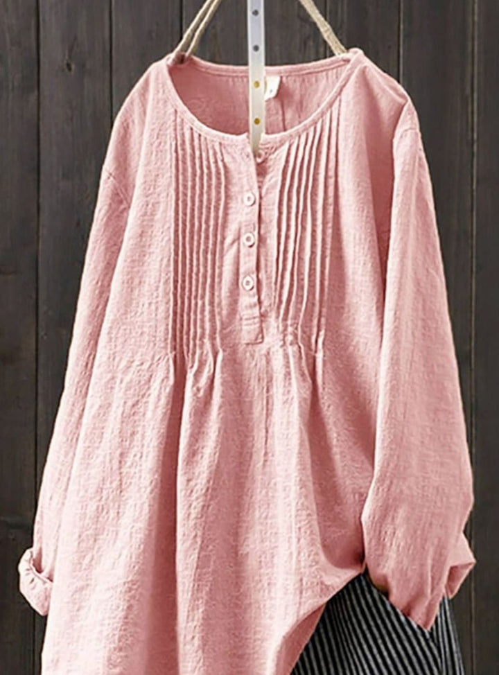 Women's Relaxed-Fit Pintuck Long-Sleeve Linen Blouse