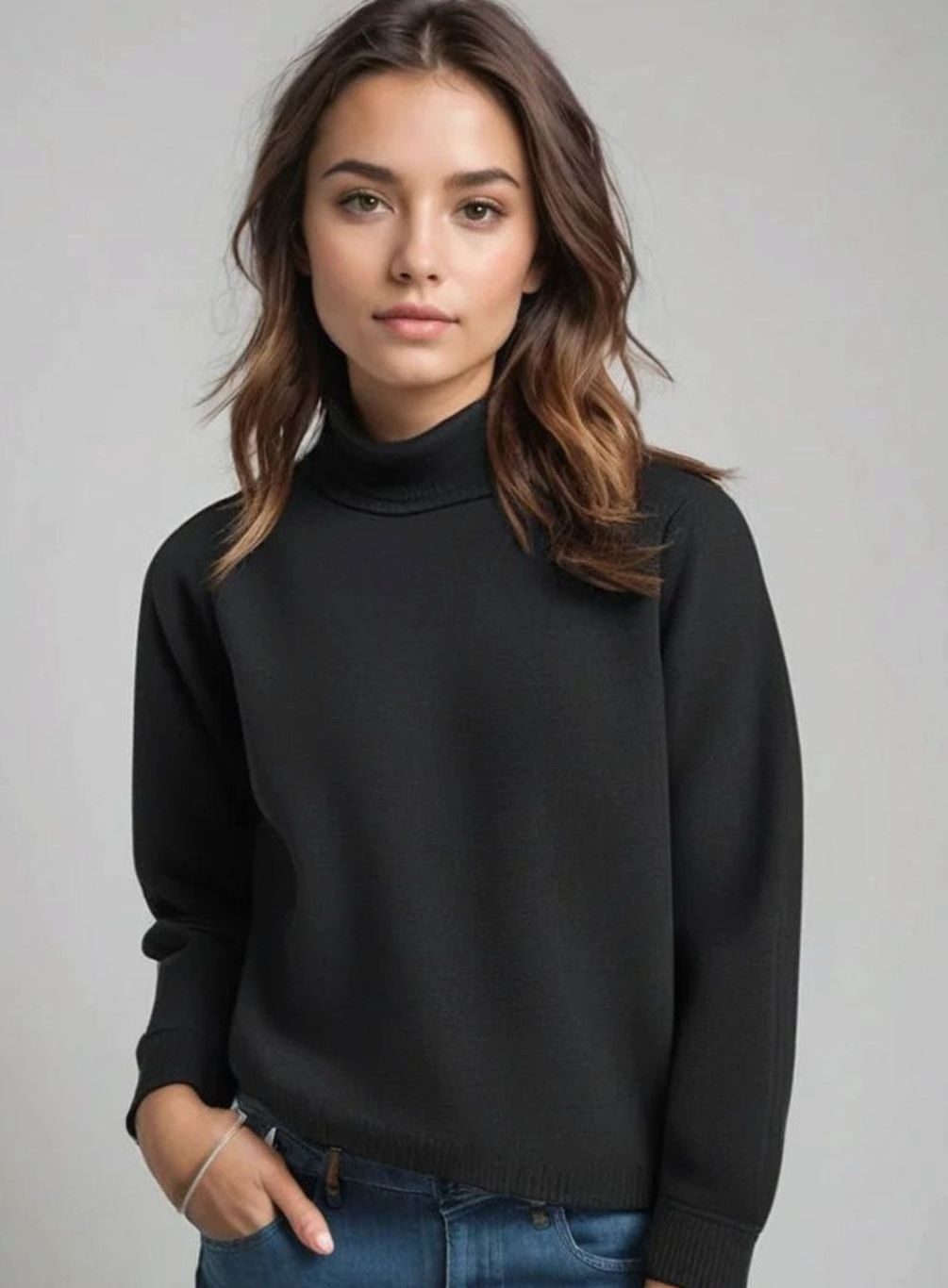 Women's Relaxed-Fit Roll Neck Knitted Jumper