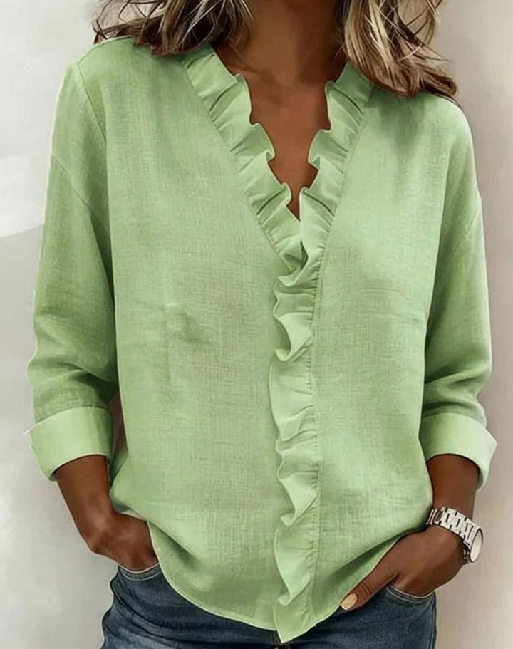 Women's Relaxed-Fit Ruffle V-Neck Long-Sleeve Blouse