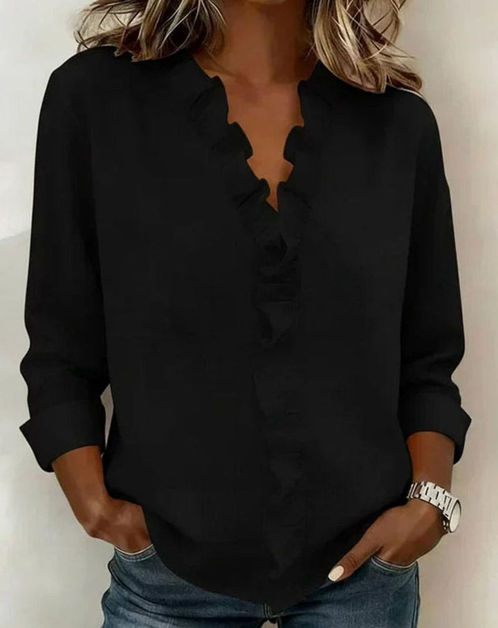 Women's Relaxed-Fit Ruffle V-Neck Long-Sleeve Blouse