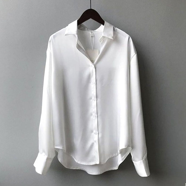 Women's Relaxed-Fit Satin Long-Sleeve Vintage Button-Front Blouse