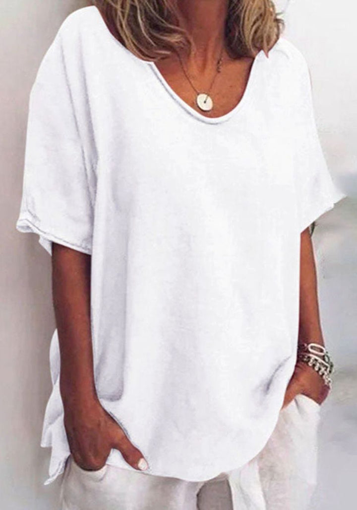Women's Relaxed-Fit Short-Sleeve Scoop-Neck Casual Blouse - White
