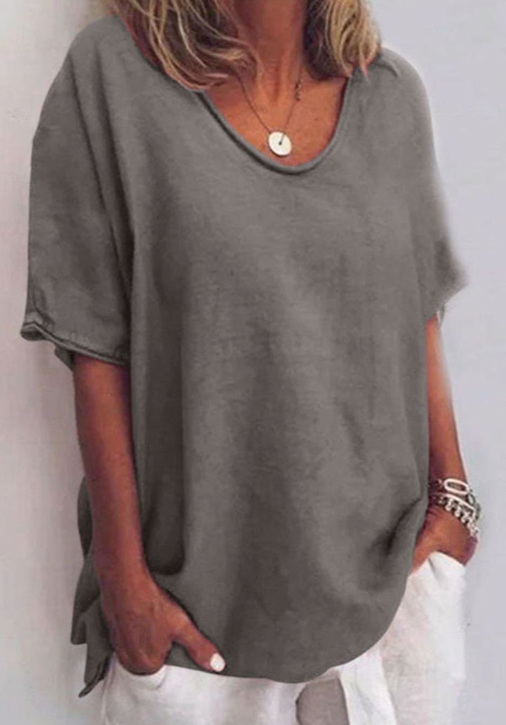 Women's Relaxed-Fit Short-Sleeve Scoop-Neck Casual Blouse - Dark Grey