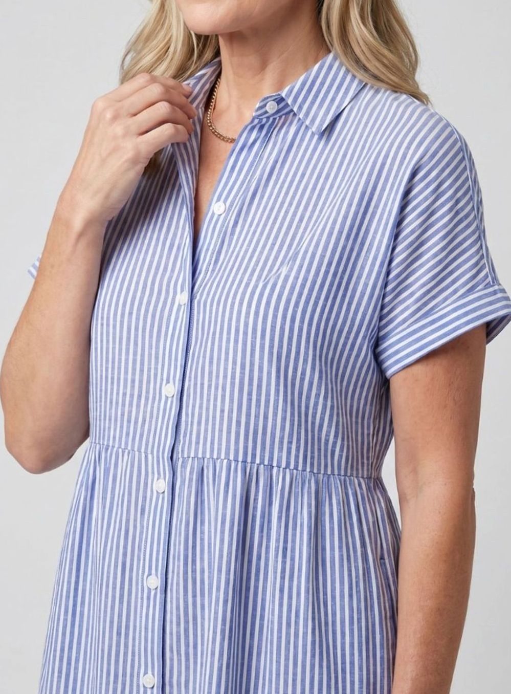 Women's Relaxed-Fit Striped Button-Front Midi Shirtdress