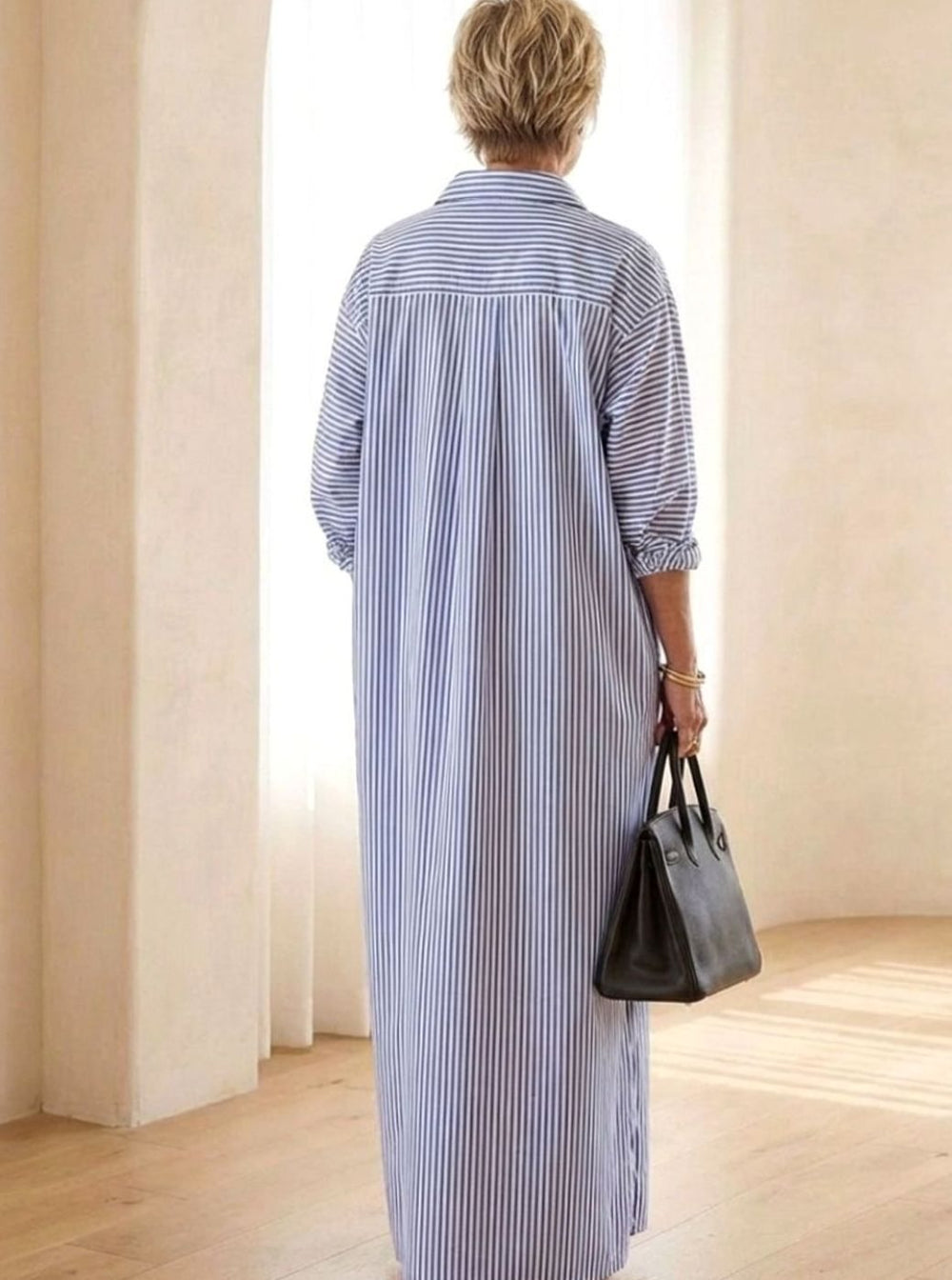 Women's Relaxed-Fit Striped Cotton Maxi Shirt Day Dress