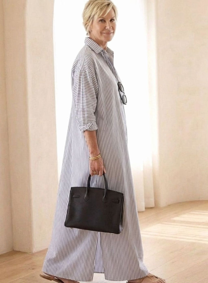 Women's Relaxed-Fit Striped Cotton Maxi Shirt Day Dress, Blue