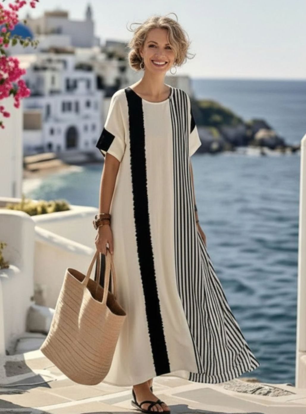 Women's Relaxed-Fit Striped Short-Sleeve Maxi Dress