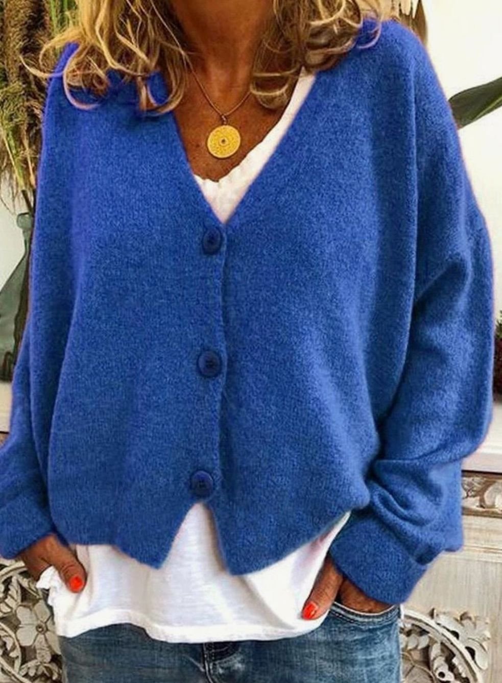 Women's Relaxed-Fit V-Neck Button-Front Soft Knit Cardigan
