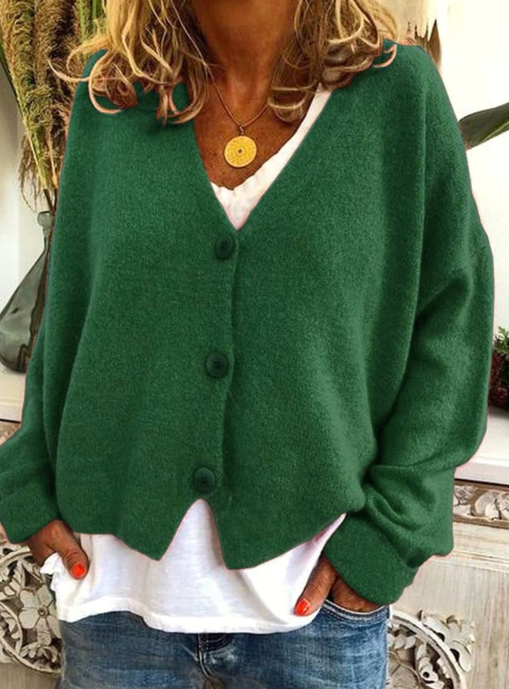 Women's Relaxed-Fit V-Neck Button-Front Soft Knit Cardigan