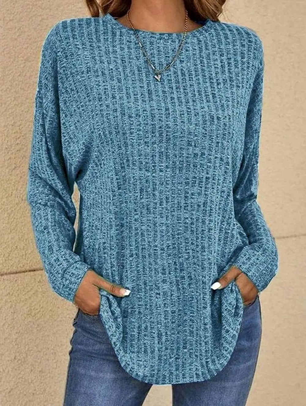 Women's Relaxed-Fit Waffle-Knit Crew-Neck Pullover Top