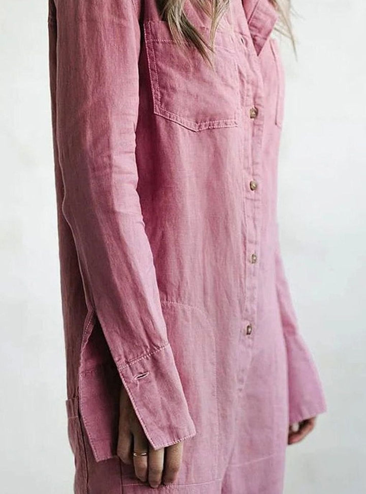 Women's Relaxed Linen Long-Sleeve Vintage Boilersuit Jumpsuit