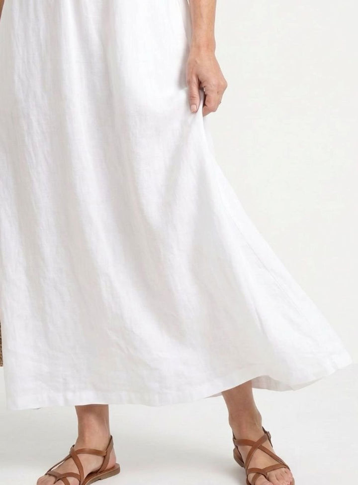 Women's Relaxed Linen Ruffle V-Neck Maxi Dress