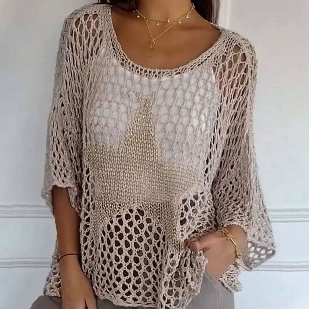 Women's Relaxed Open-Knit Mesh Oversized Jumper Top