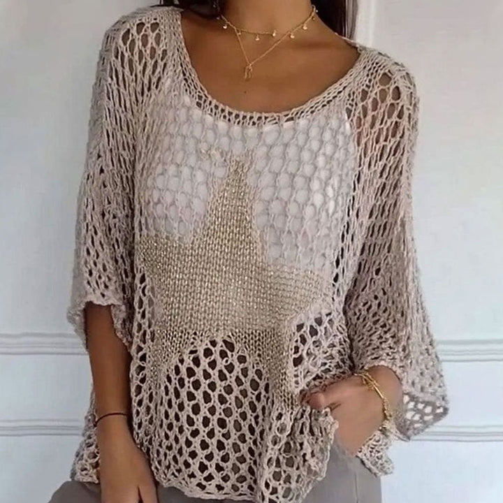 Women's Relaxed Open-Knit Mesh Oversized Jumper Top