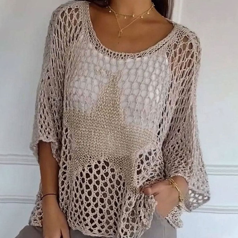 Women's Relaxed Open-Knit Mesh Oversized Jumper Top
