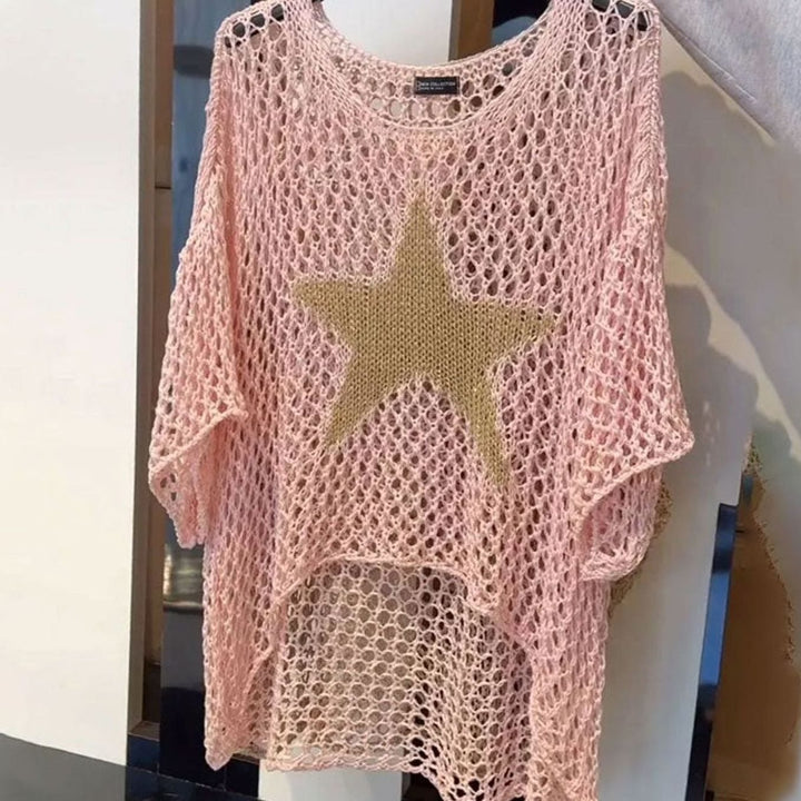 Women's Relaxed Open-Knit Mesh Oversized Jumper Top