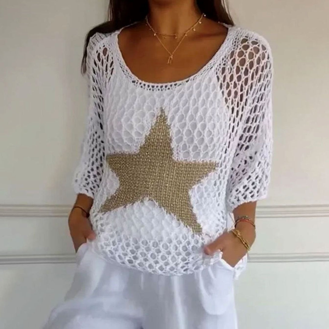 Women's Relaxed Open-Knit Mesh Oversized Jumper Top - White