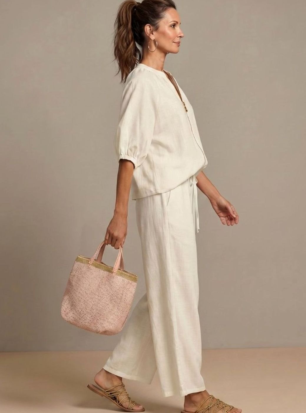 Women's Relaxed Zip-Front Blouson Top Wide-Leg Trouser Co-ord Set