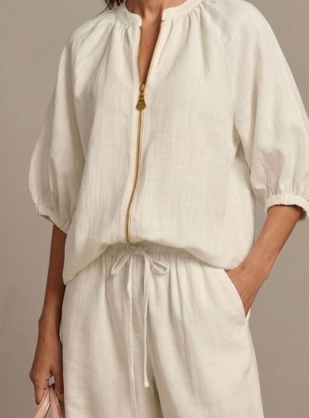 Women's Relaxed Zip-Front Blouson Top Wide-Leg Trouser Co-ord Set