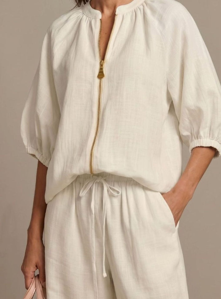 Women's Relaxed Zip-Front Blouson Top Wide-Leg Trouser Co-ord Set