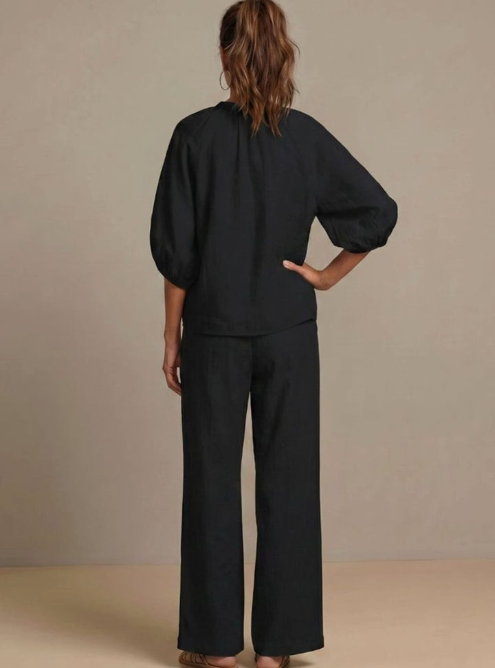 Women's Relaxed Zip-Front Blouson Top Wide-Leg Trouser Co-ord Set