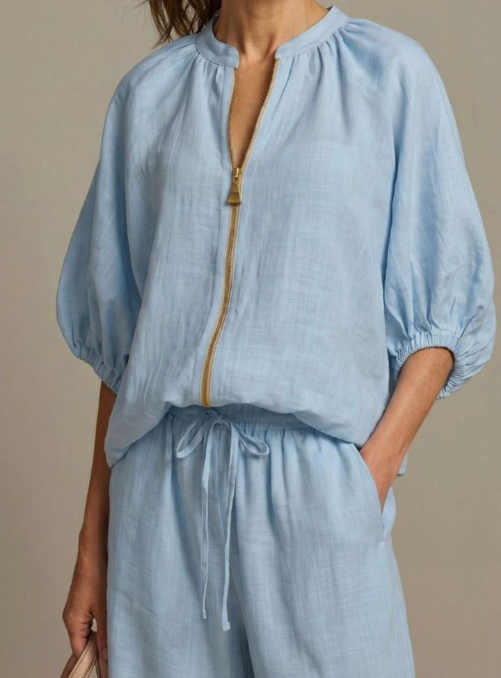 Women's Relaxed Zip-Front Blouson Top Wide-Leg Trouser Co-ord Set