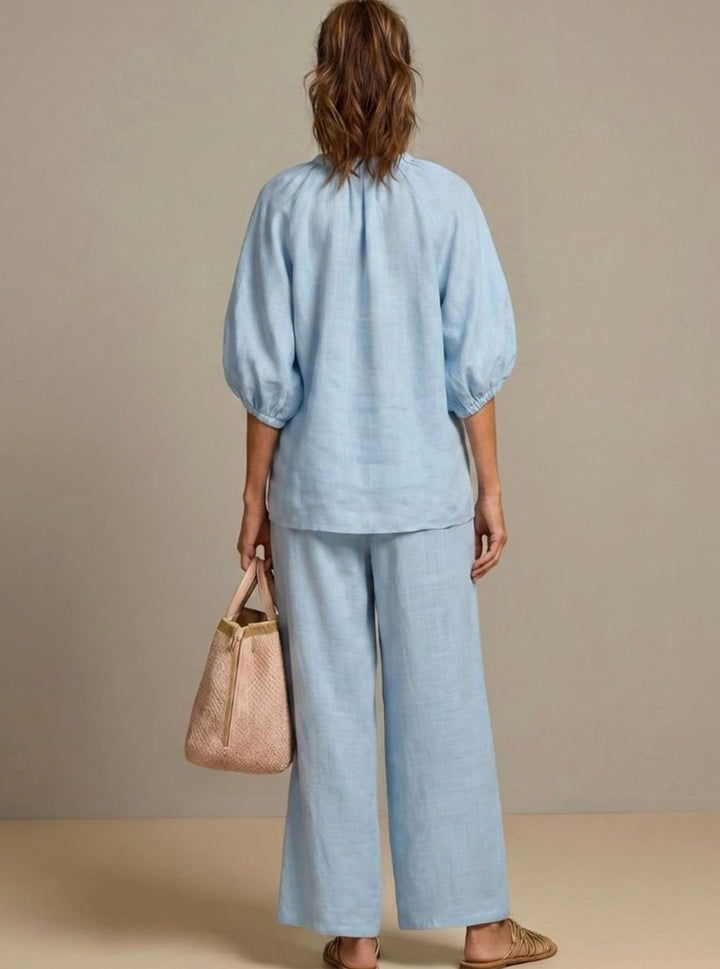 Women's Relaxed Zip-Front Blouson Top Wide-Leg Trouser Co-ord Set