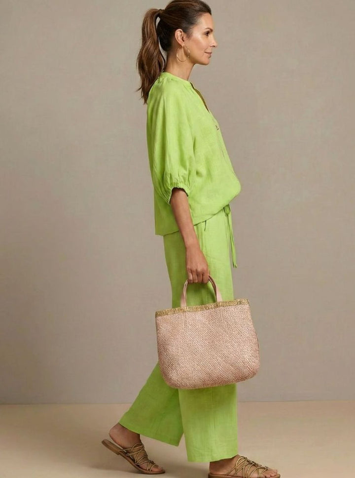 Women's Relaxed Zip-Front Blouson Top Wide-Leg Trouser Co-ord Set
