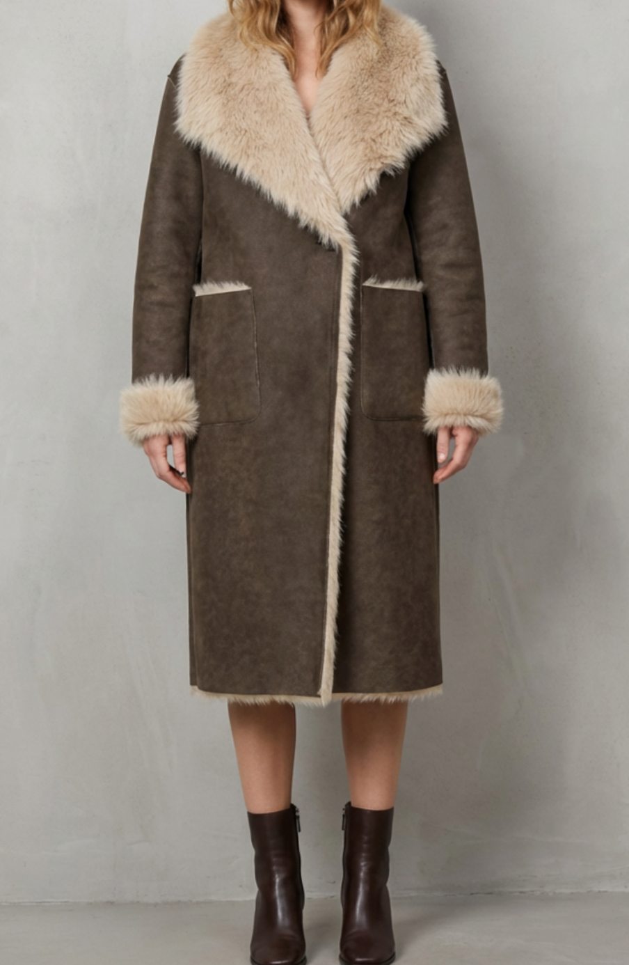 Women's Reversible Faux Shearling Long Winter Coat