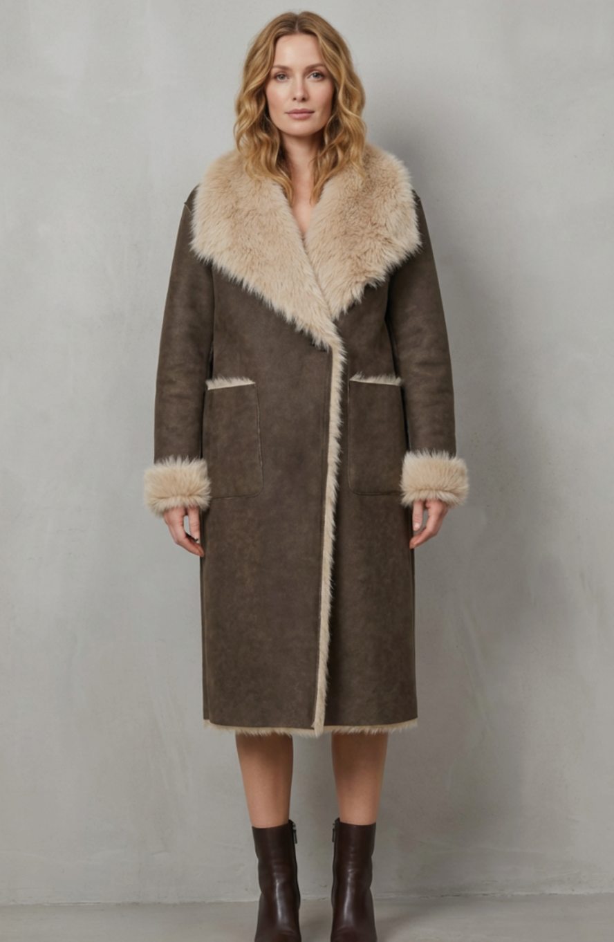 Women's Reversible Faux Shearling Long Winter Coat