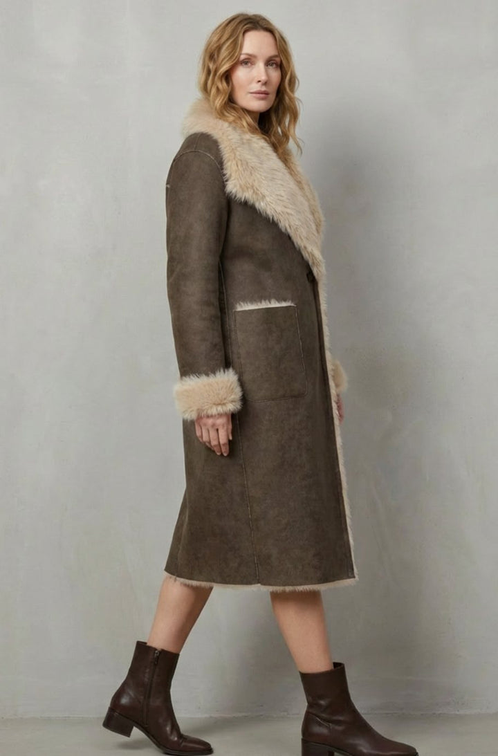 Women's Reversible Faux Shearling Long Winter Coat