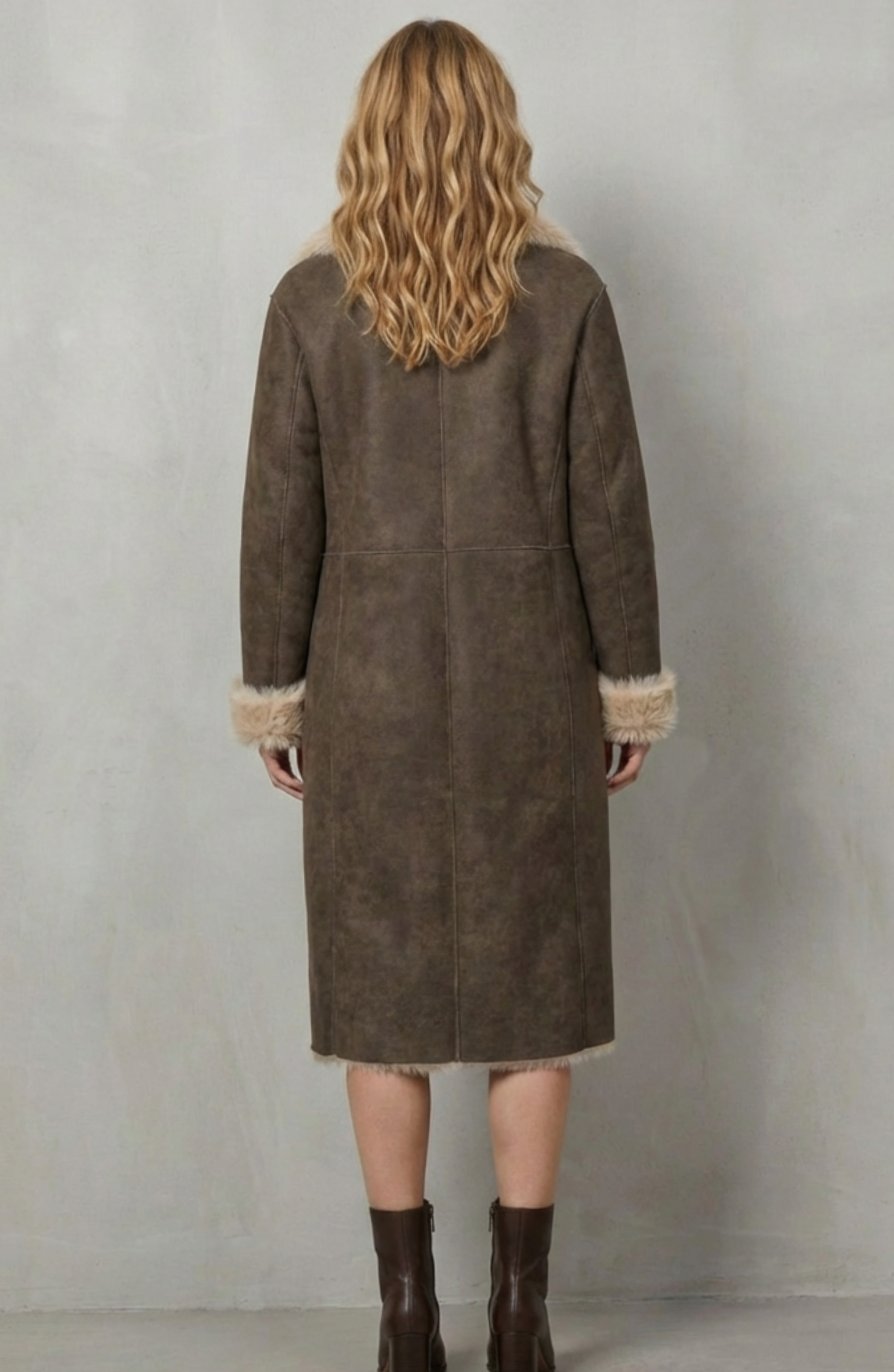 Women's Reversible Faux Shearling Long Winter Coat