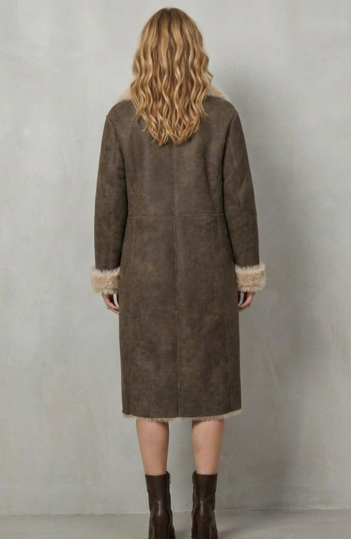 Women's Reversible Faux Shearling Long Winter Coat