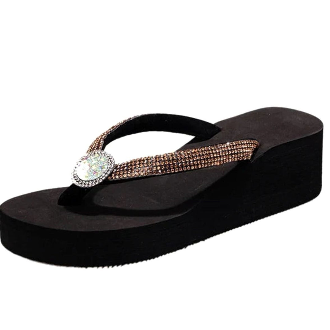 Women's Rhinestone Flip-Flop Toe-Post Summer Beach Sandals - Brown
