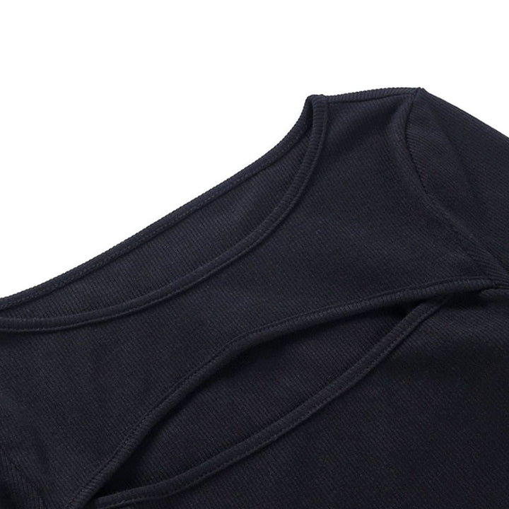 Women's Ribbed Cut-Out Long-Sleeve Fitted Top