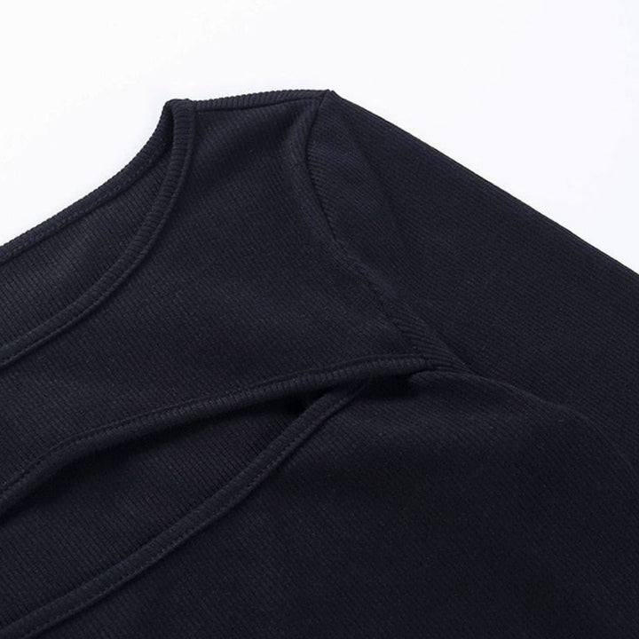 Women's Ribbed Cut-Out Long-Sleeve Fitted Top