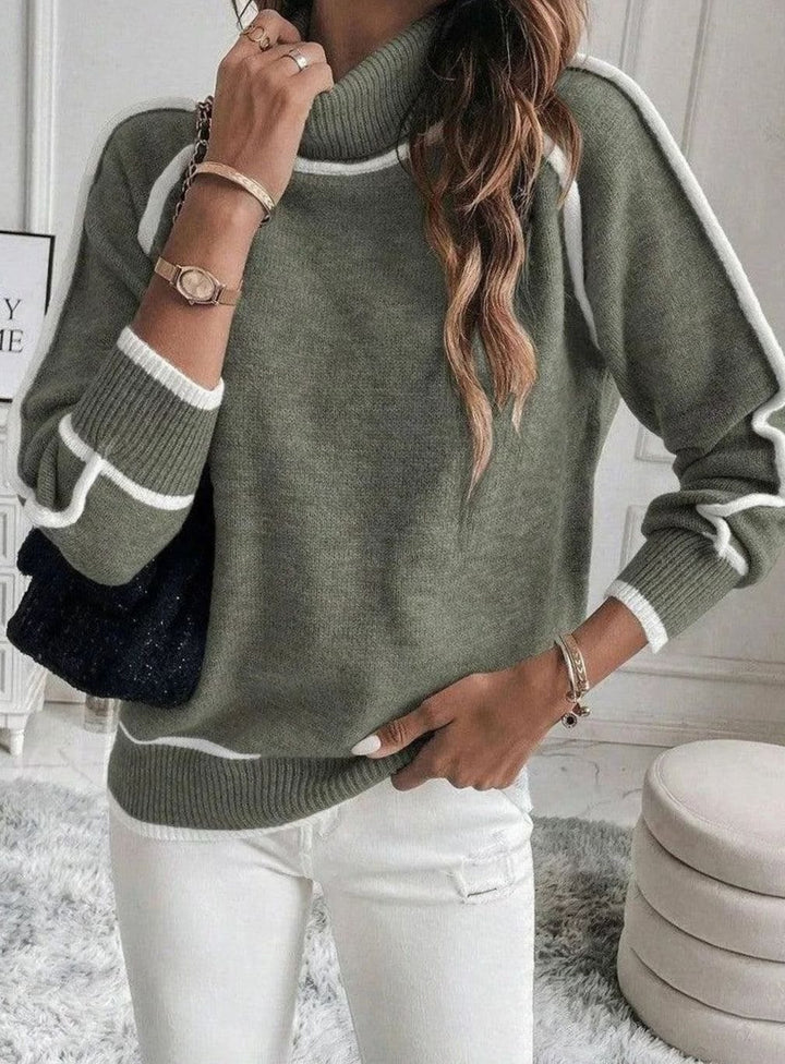Women's Roll Neck Stripe Knitwear Relaxed-Fit Knitted Jumper
