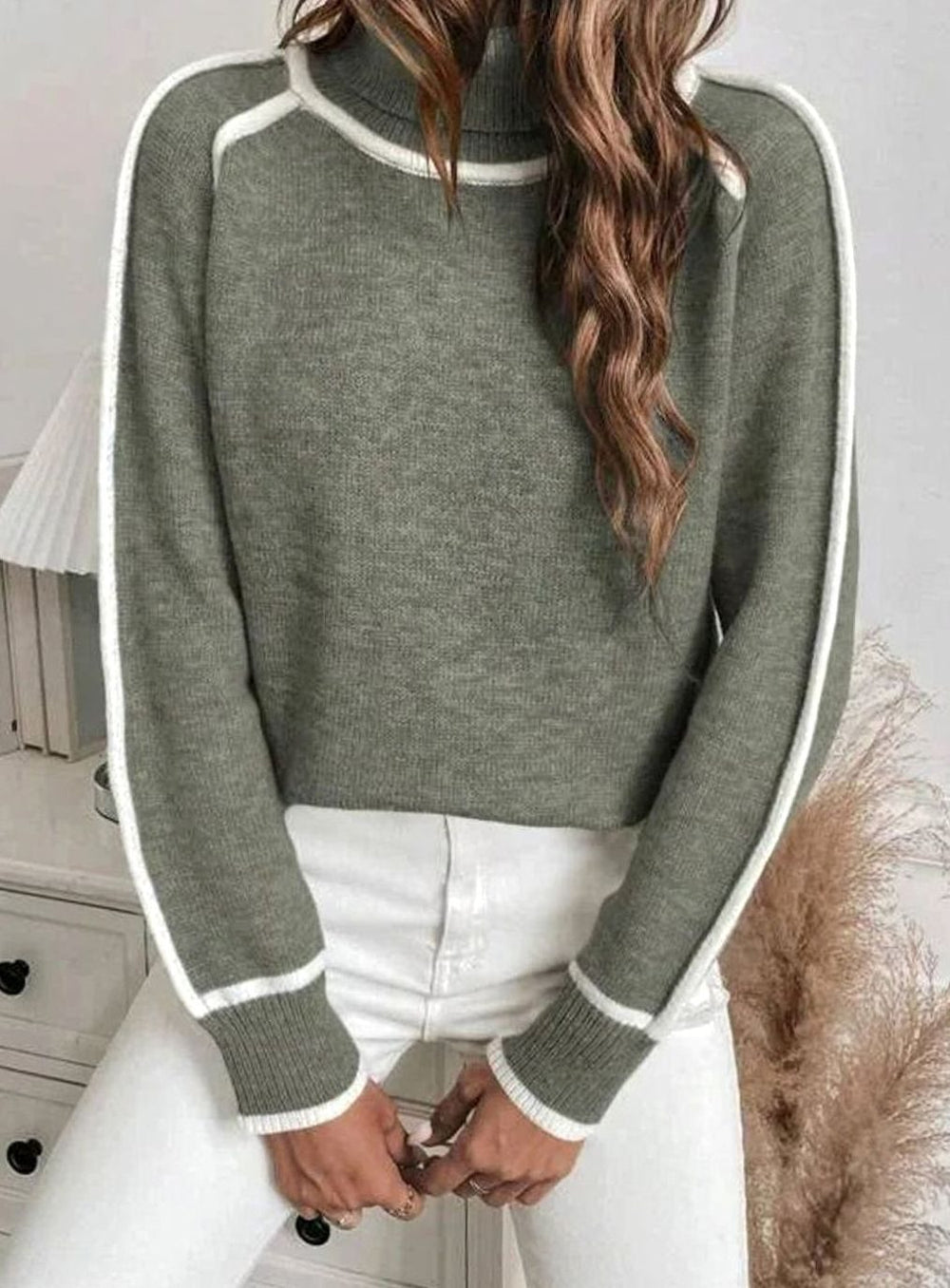 Women's Roll Neck Stripe Knitwear Relaxed-Fit Knitted Jumper